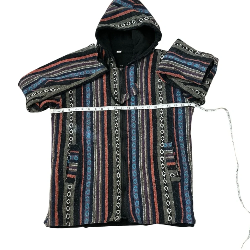 Striped Cotton Baja Zip Up Hoodie Boho Southwest Unisex Jacket Size: Medium - Picture 3 of 7